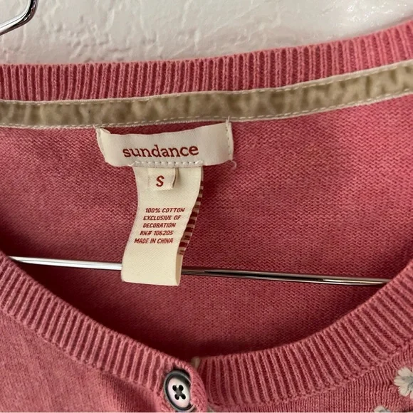 Sundance Women's Pink Ruffle Cardigan Sweater Embroidered Ribbon Flowers Small - Picture 3 of 6